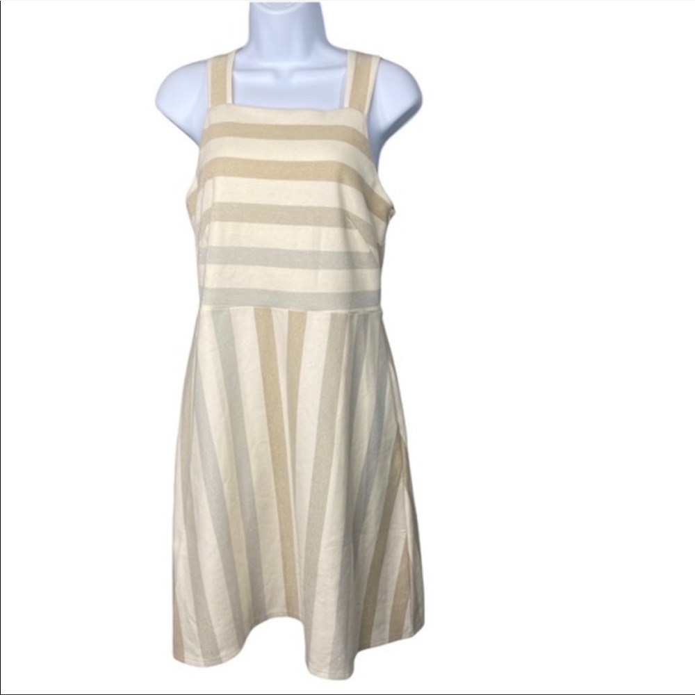 Loft ivory metallic stripe casual romper dress